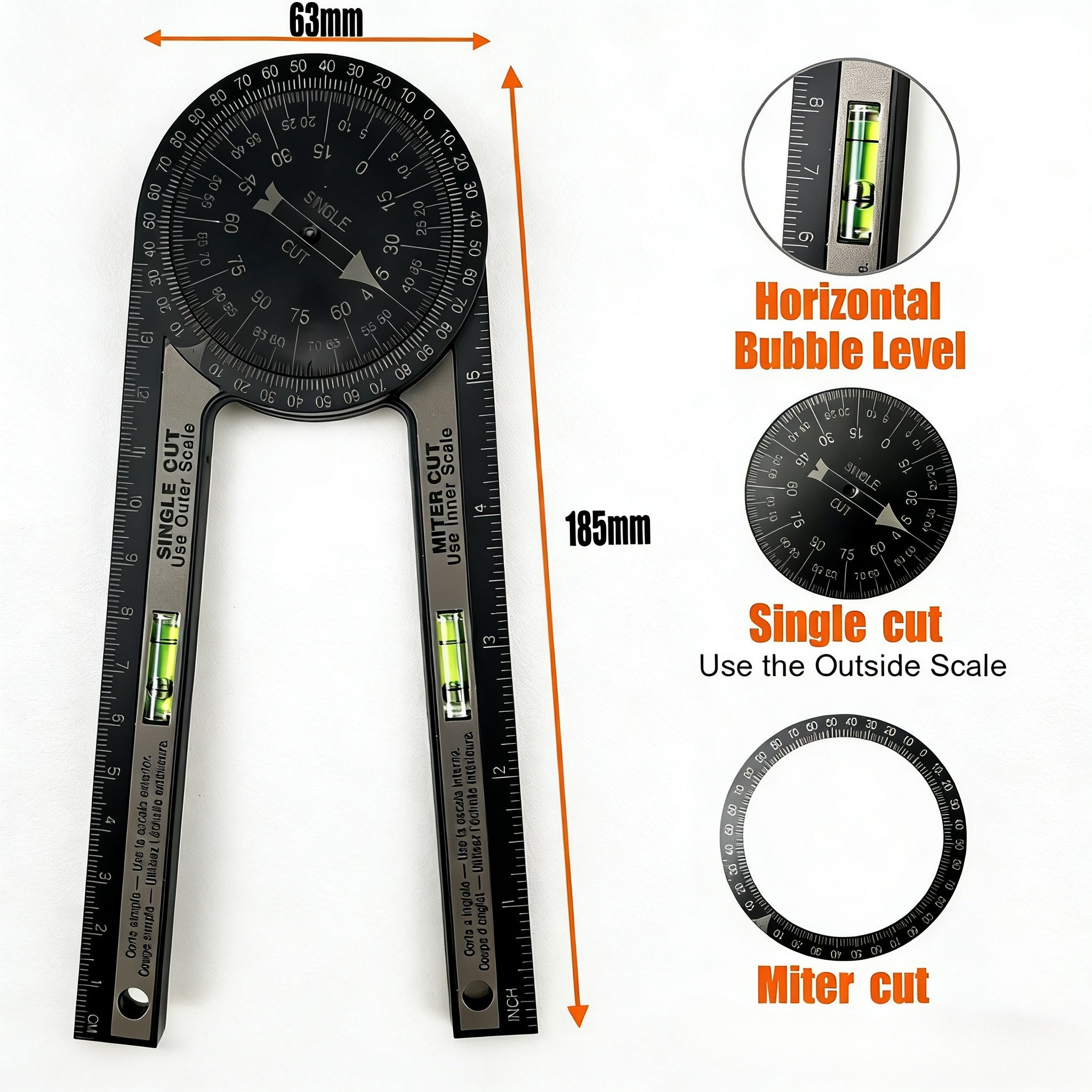 360° Aluminum Angle Finder with Spirit Level -Woodworking Cutting