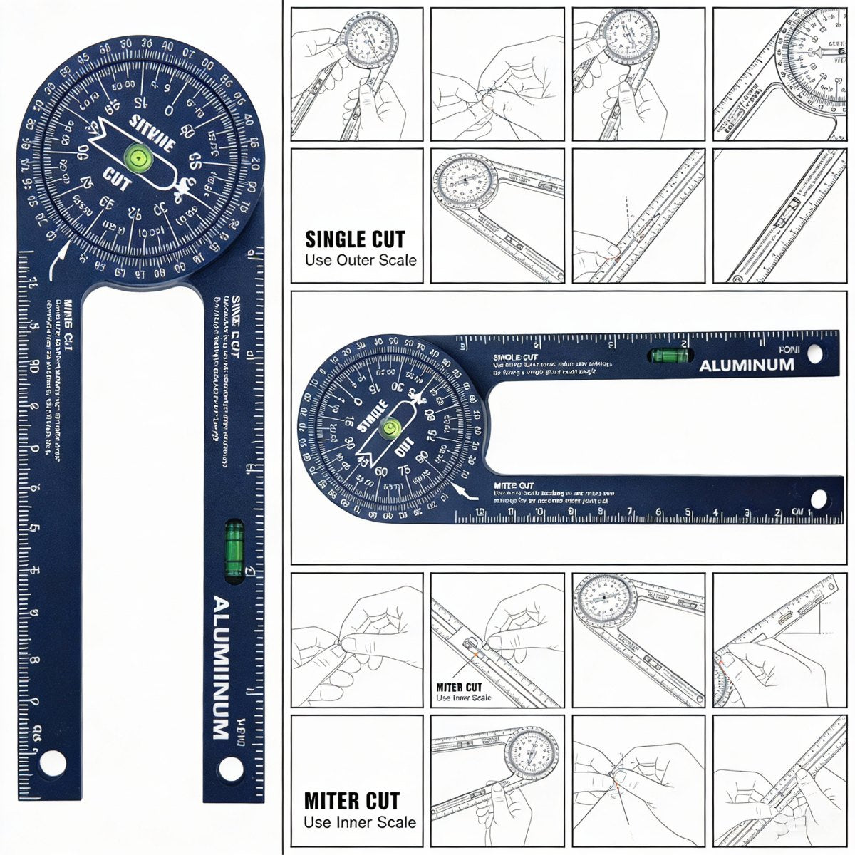 360° Aluminum Angle Finder with Spirit Level -Woodworking Cutting