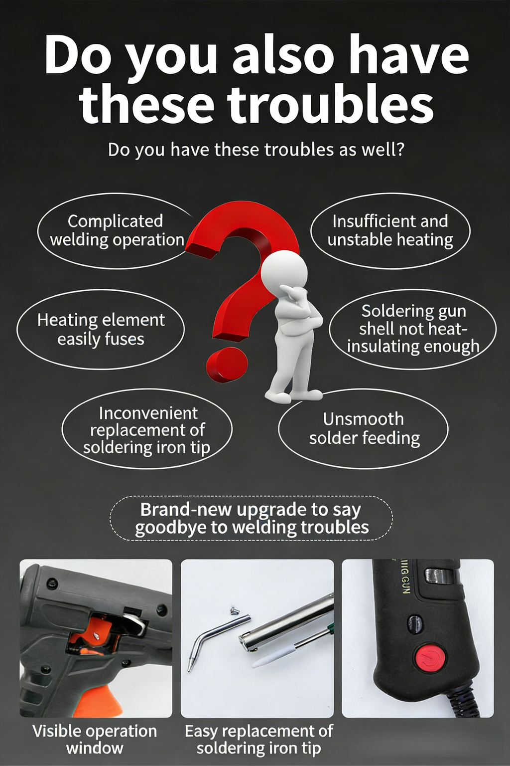 60W Electric Soldering Gun Kit, Multi-Function SolderingIron Set for Home Repair & DIY (5-Piece, Black)