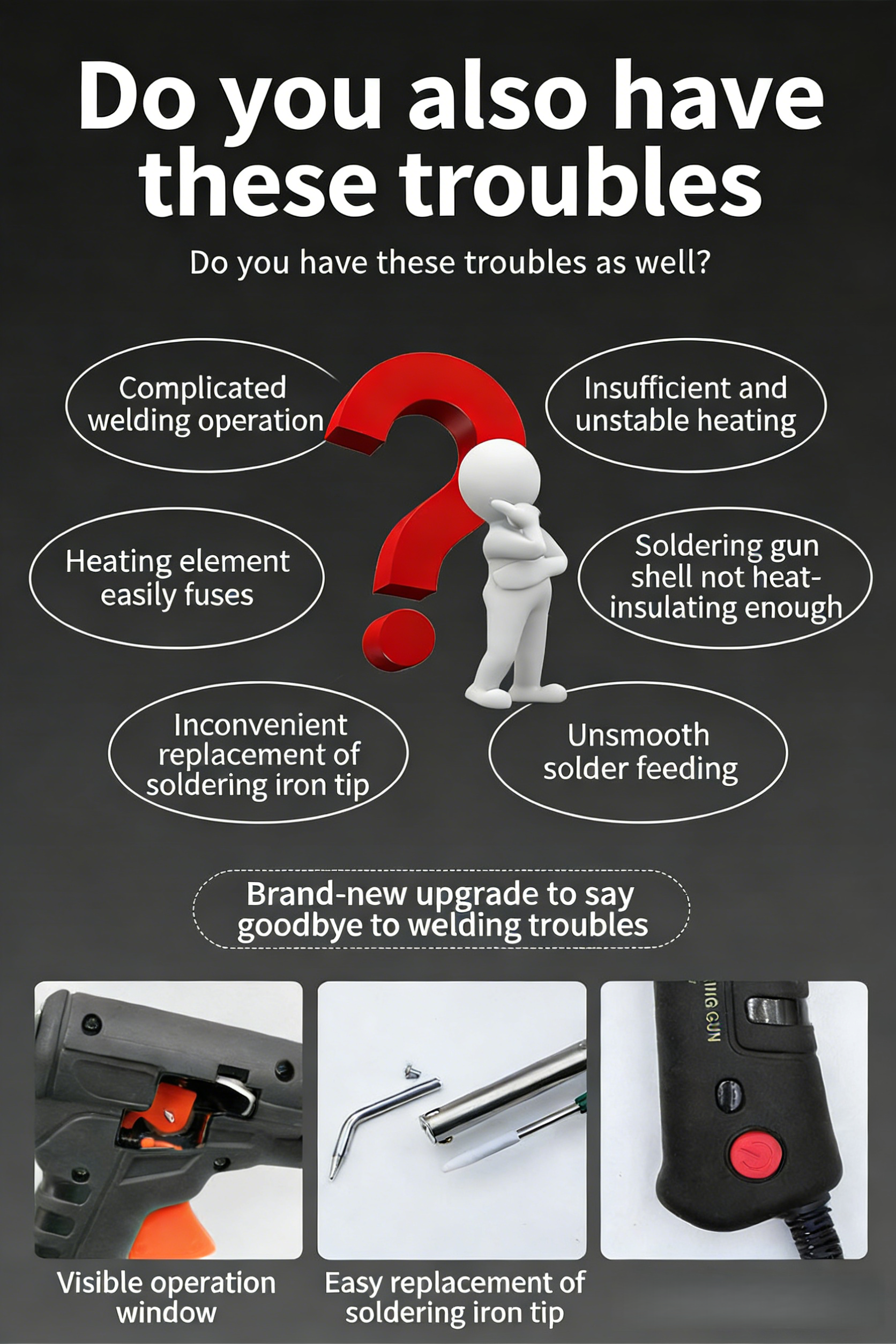 60W Electric Soldering Gun Kit, Multi-Function SolderingIron Set for Home Repair & DIY (5-Piece, Black)