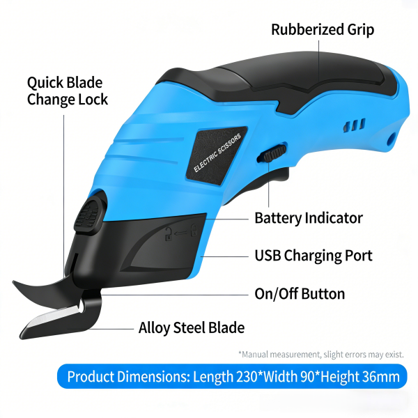 Electric Cordless Scissors USB Rechargeable Multi-functional with Upgraded Chrome-plated Blades for PaperPlastic Aluminum Cardboard Leather Fabric Wood etc
