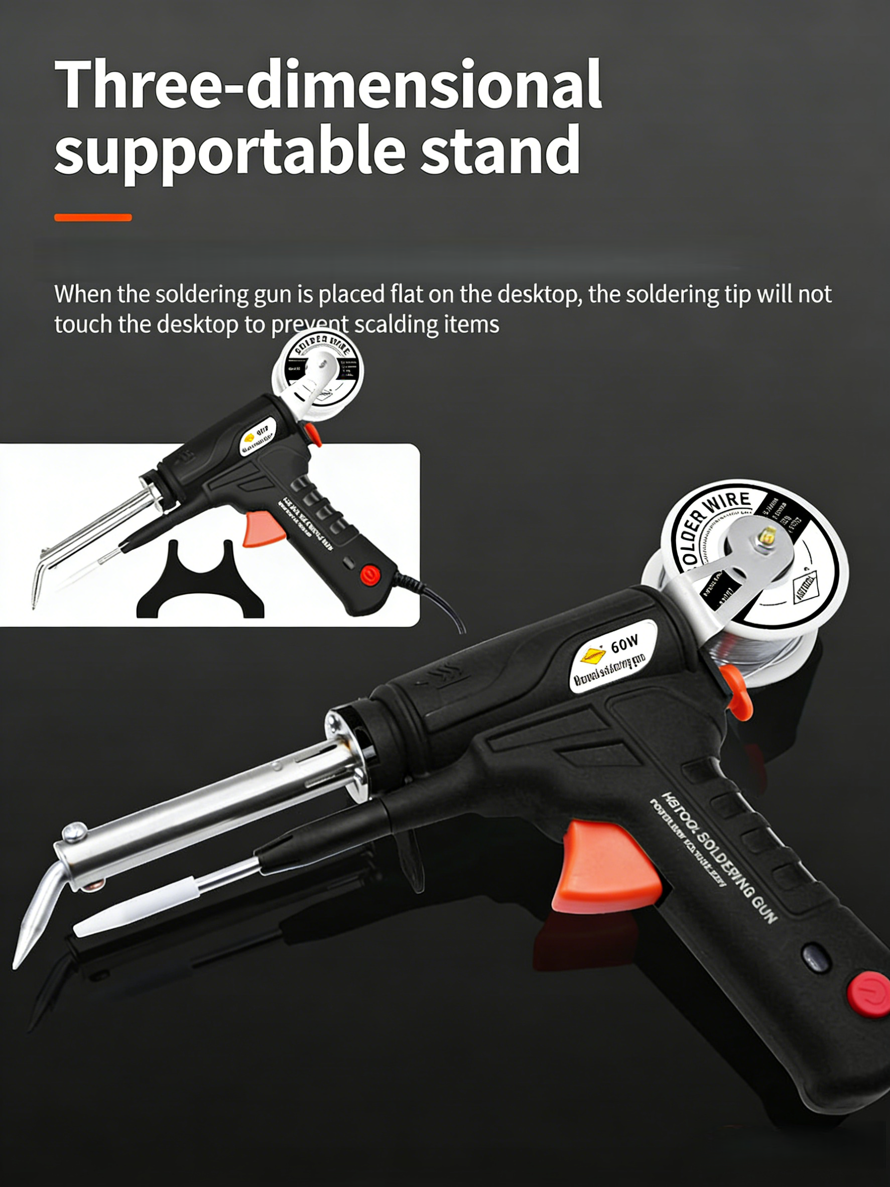 60W Electric Soldering Gun Kit, Multi-Function SolderingIron Set for Home Repair & DIY (5-Piece, Black)