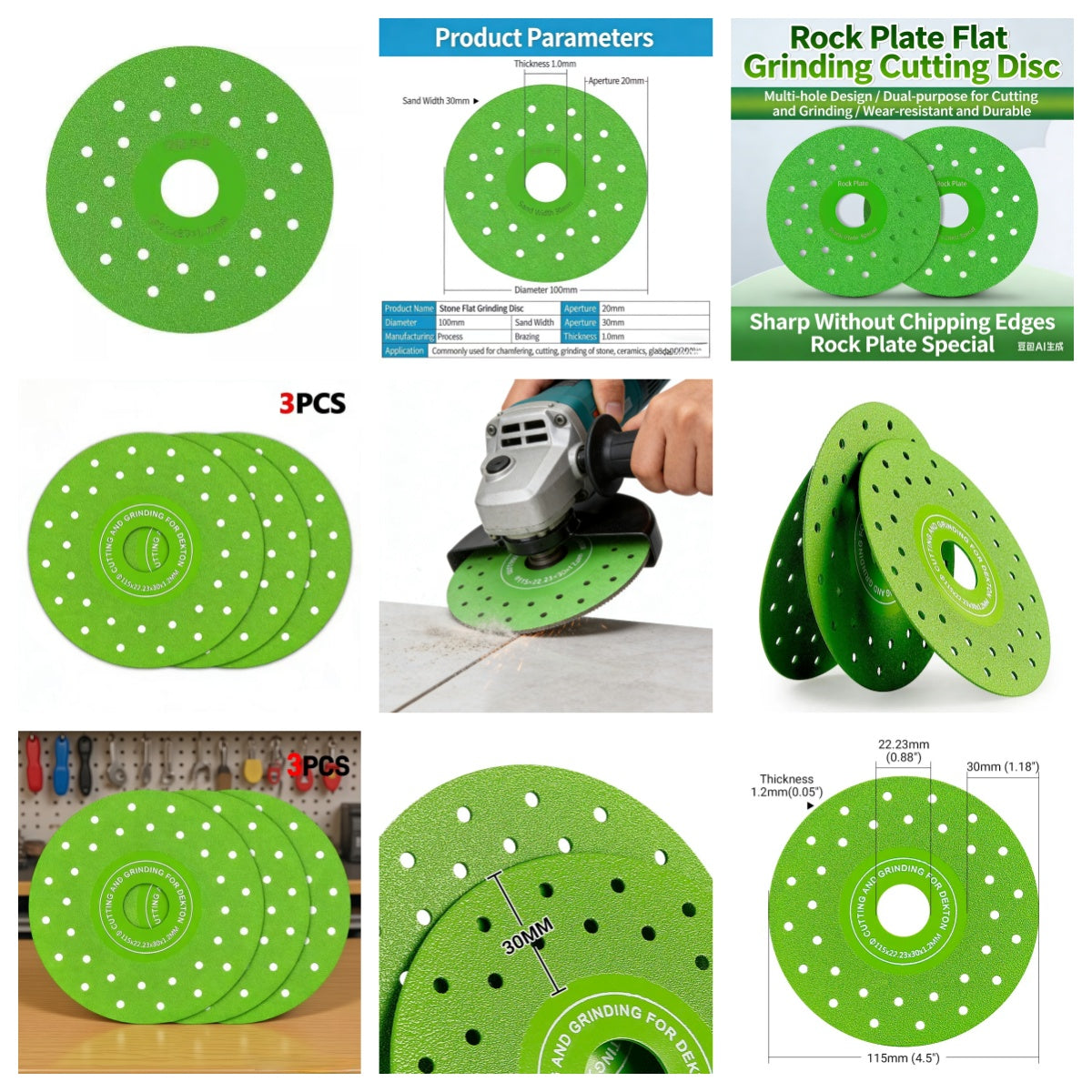 3-Pack 115mm Diamond Cutting & Grinding Disc - Porous Heat-Dissipation Design | Professional Grade Saw Blades for Porcelain, Tile & Marble Chamfering